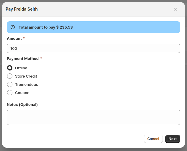 Example of Referral Reward Payout