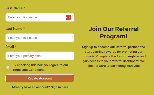 Example of Referral Signup Form