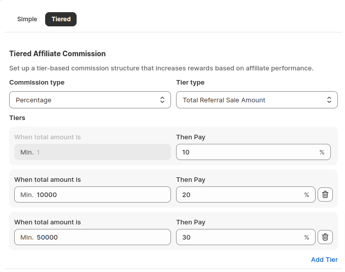 Example of tier referral commission