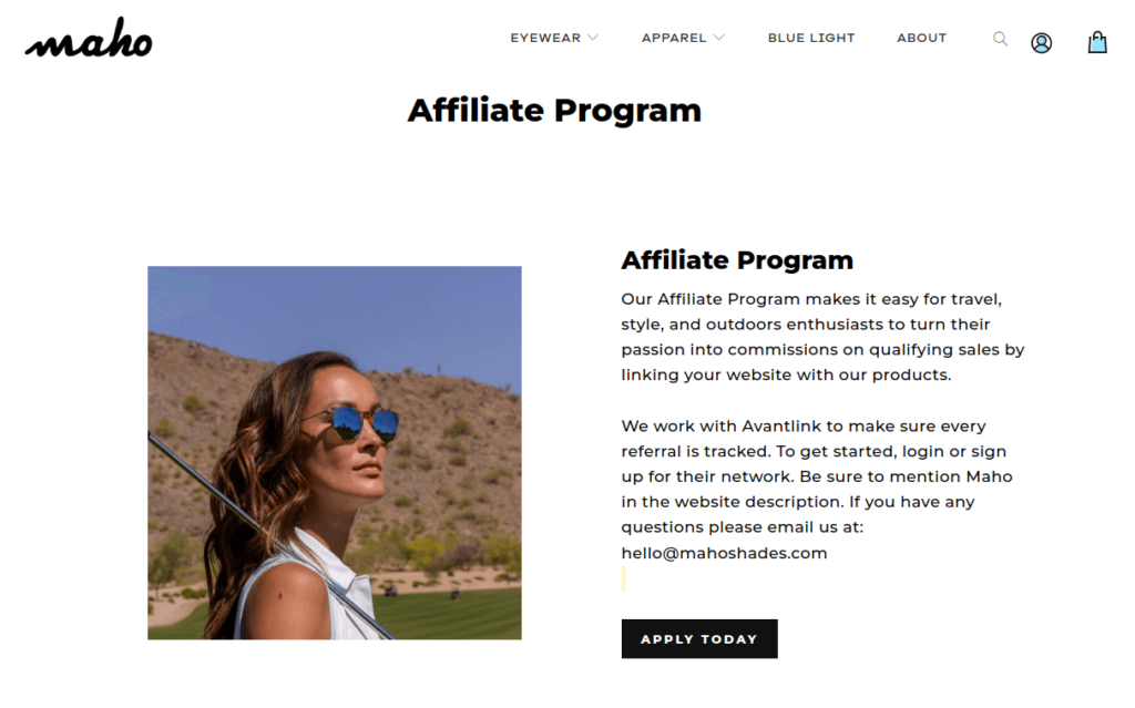 Maho Affiliate Landing Page