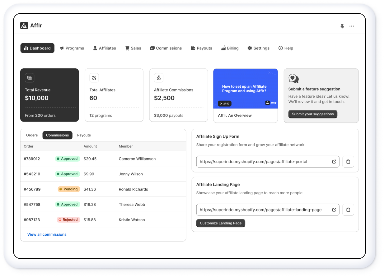 Afflr Dashboard