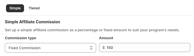 Shopify affiliate commission set up with Fixed Amount