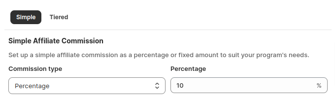 Shopify affiliate commission set up with percentage