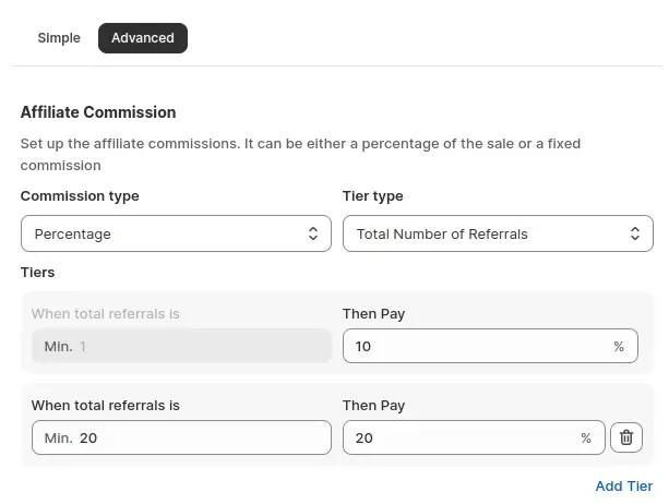 Tier Commission: Total Number of Referral