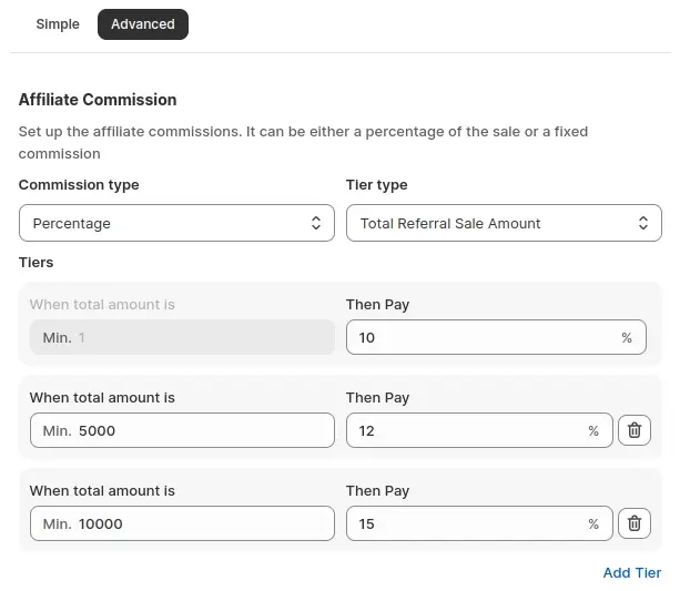 Tier Commission: Total Referral Sale Amount