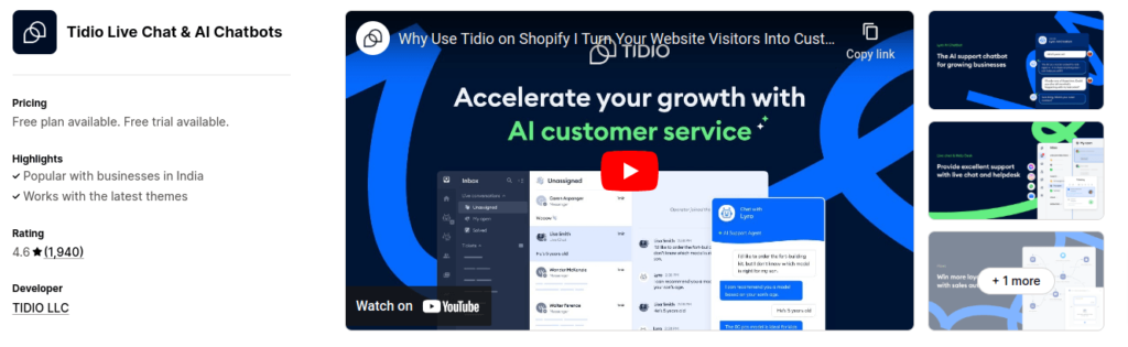 Tidio Shopify app
