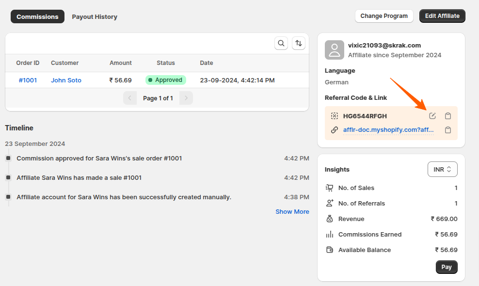Edit Affiliate Code
