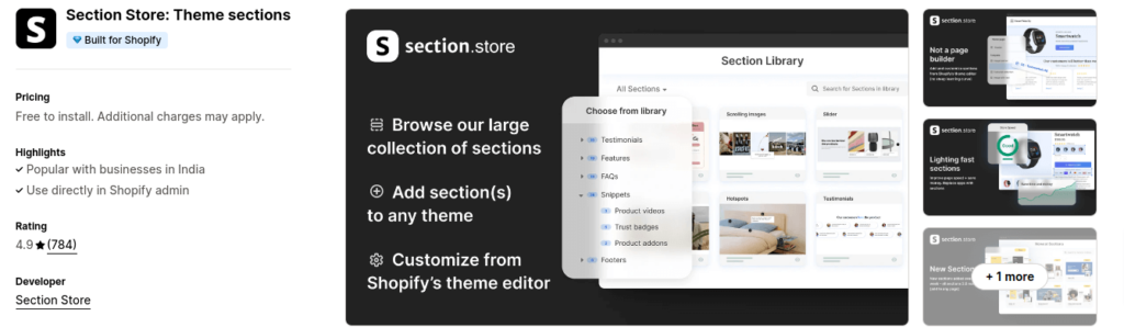 Section Shopify Theme App