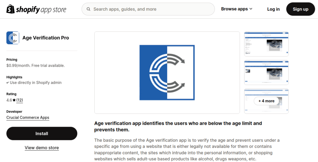 Age Verification Pro in the Shopify store