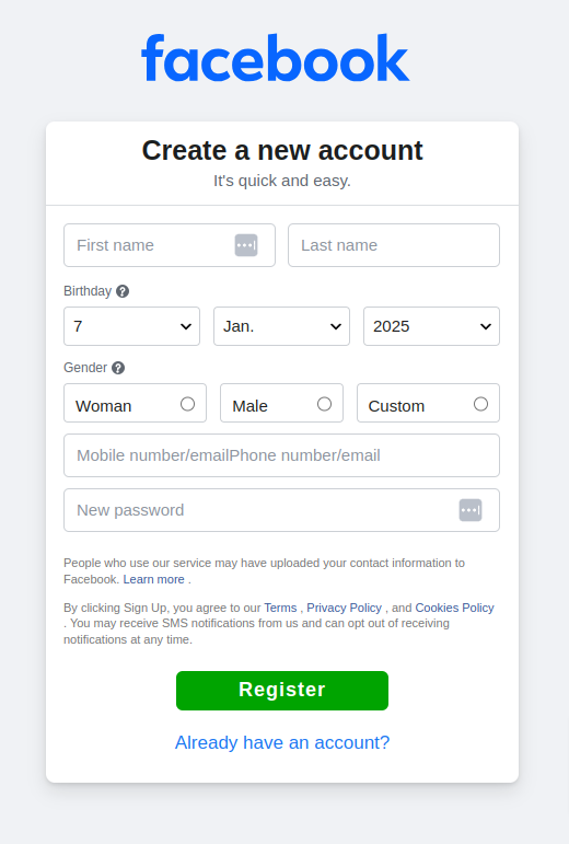 Creating Facebook Account
