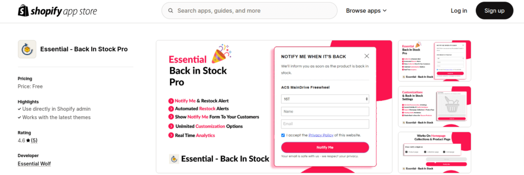 Essential - Back In Stock Pro