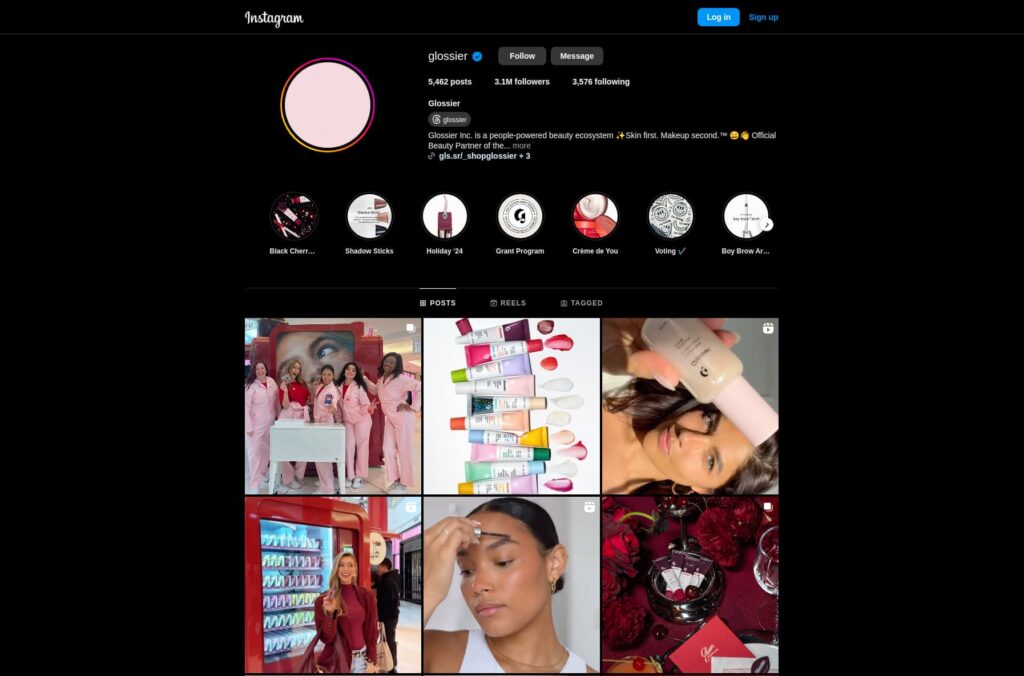 Instagram page of Glossier