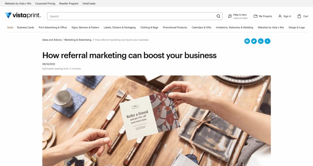 Vistaprint Referral landing page