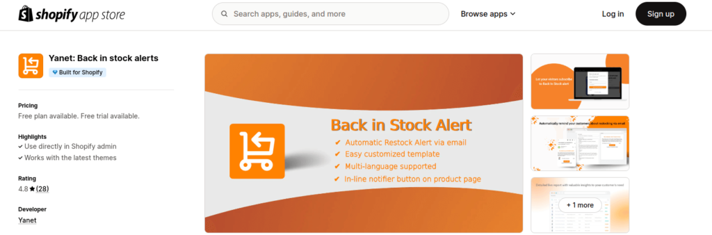 Yanet: Back-in-stock alerts